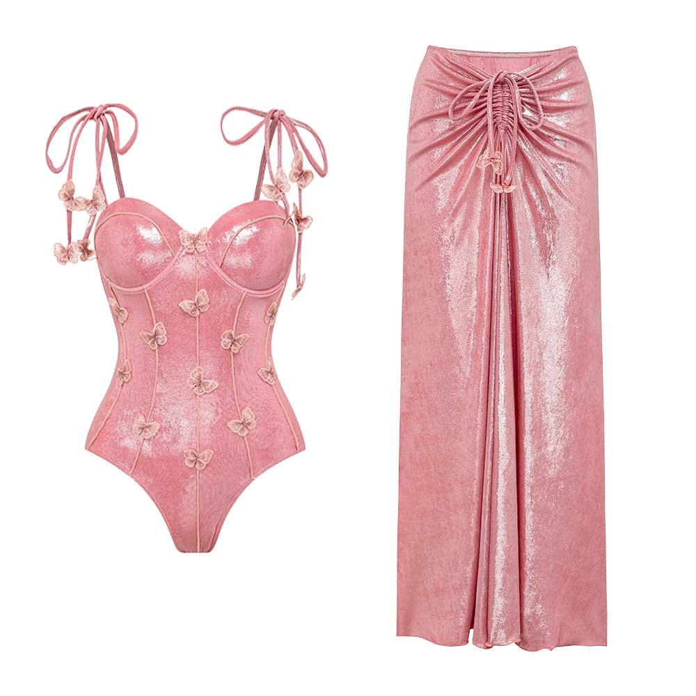Damen Badeanzug mit off-shoulder Design und elegantem Rock R&B