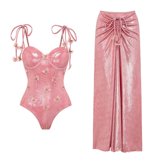 Damen Badeanzug mit off-shoulder Design und elegantem Rock R&B