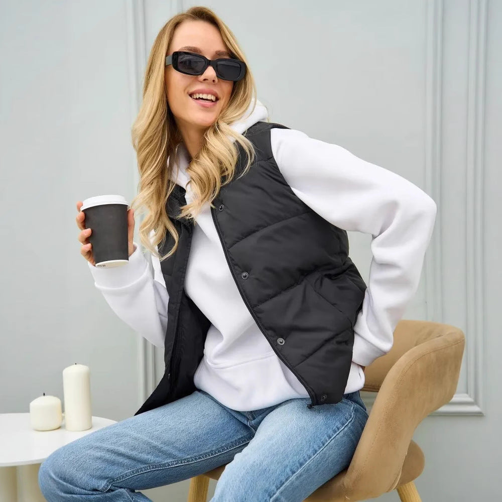 Damen elegante Steppweste mit hohem Kragen und praktischen Taschen R&B