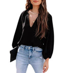 Damen elegante Bluse mit V-Ausschnitt R&B