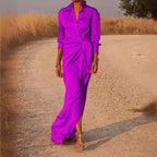 Damen Elegantes Wickel-Maxi-Kleid mit vielseitigem Kragen und seitlichem Schlitz R&B