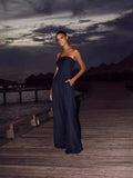 Damen trägerloser Jumpsuit mit weitem Bein und seitlichen Taschen R&B