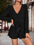 Damen Schicker Jumpsuit mit V-Ausschnitt und Taillengürtel R&B
