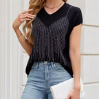 Damen Kurzarm Pullover mit schimmernden Strassdetails