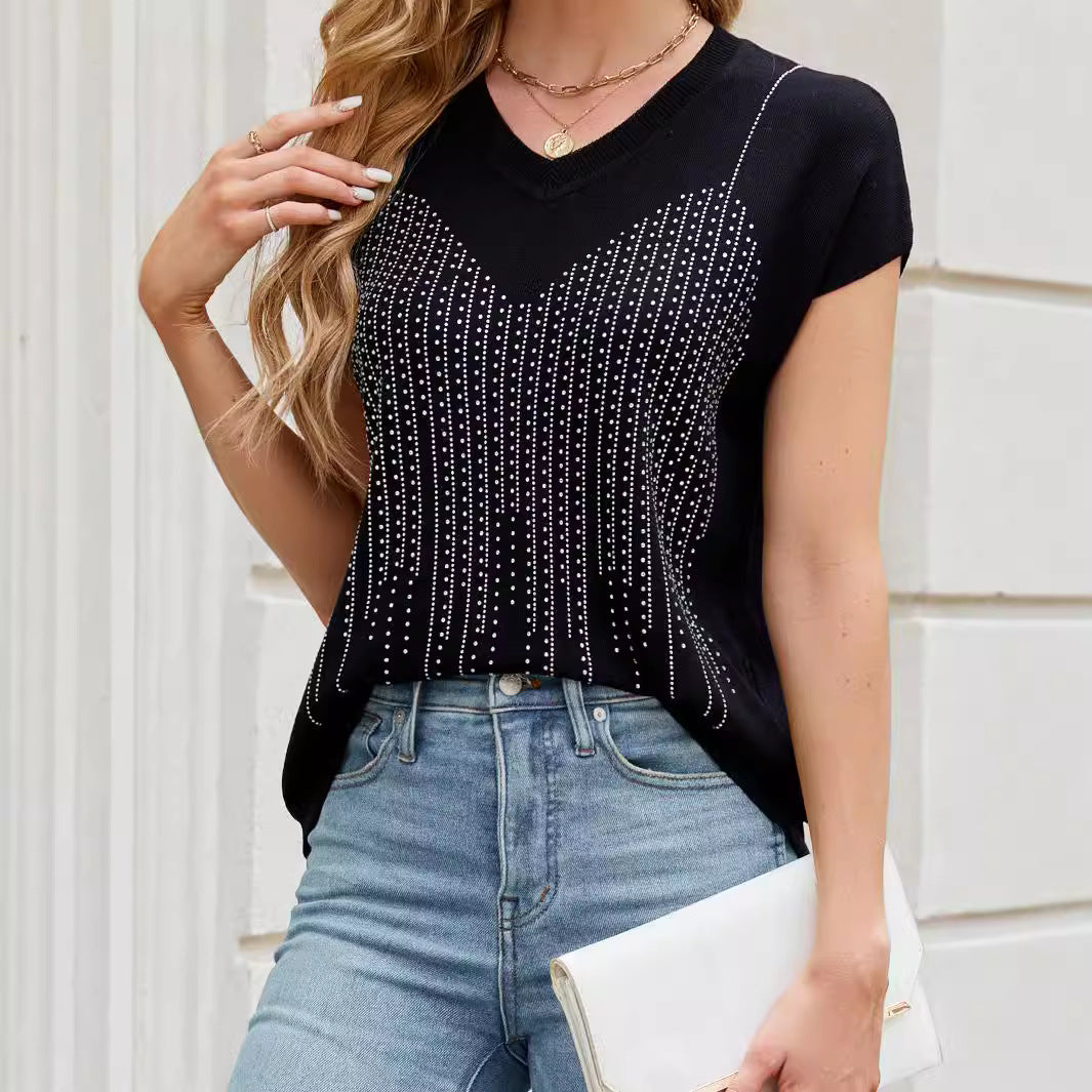 Damen Kurzarm Pullover mit schimmernden Strassdetails
