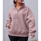 Damen Sweatshirt mit halbem Reißverschluss und oversized Schnitt R&B