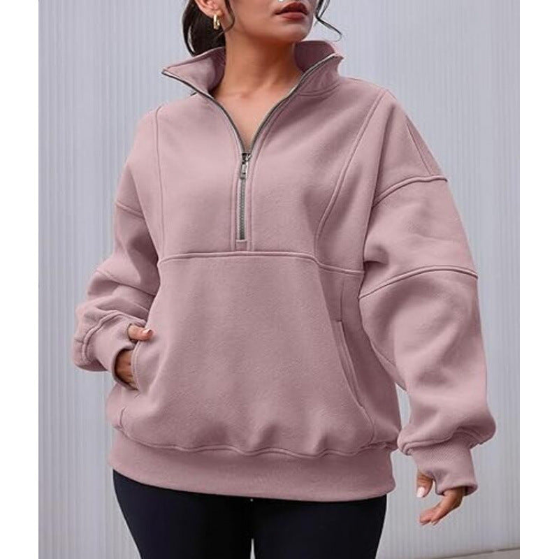Damen Sweatshirt mit halbem Reißverschluss und oversized Schnitt R&B
