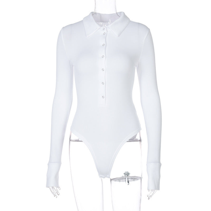 Damen Elegantes Body mit Knopfleiste und langen Ärmeln R&B