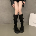 Damen Elegante Overknee-Stiefel mit modischem Riemen und Knopfdetails R&B