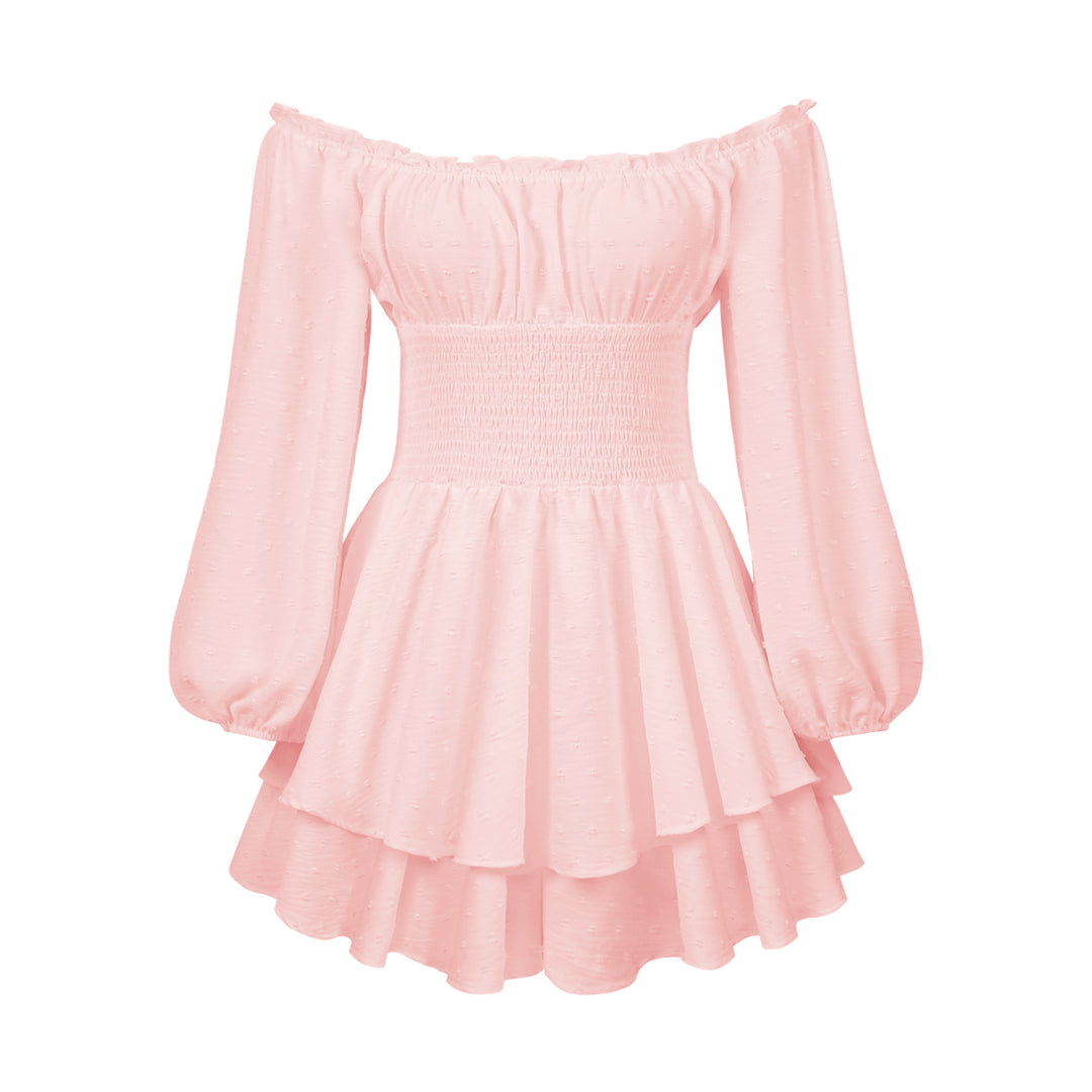 Damen Voluminöses Off-Shoulder Kleid mit voluminösen Ärmeln R&B