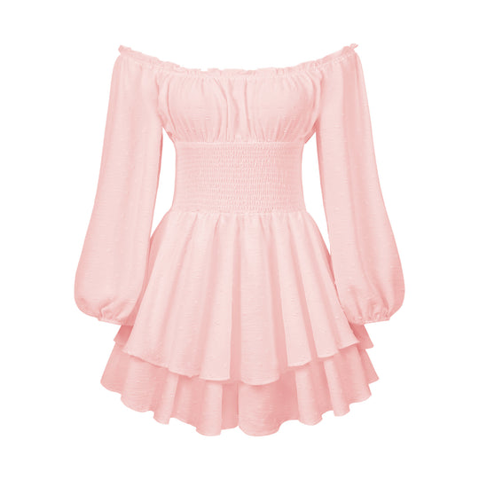 Damen Voluminöses Off-Shoulder Kleid mit voluminösen Ärmeln R&B