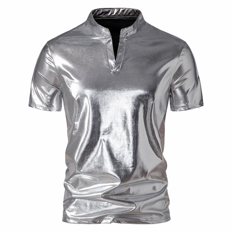 Herren Hochglänzendes Poloshirt mit modernem Stehkragen R&B