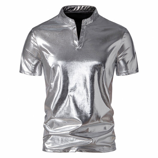 Herren Hochglänzendes Poloshirt mit modernem Stehkragen R&B