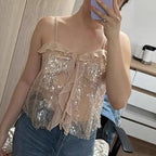 Damen Funktionsbluse mit Pailletten und Rüschen R&B