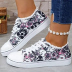 Damen Sneaker mit floralem Skull-Design und kuscheligem Futter R&B