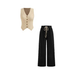 Damen lässiges Knopf-Top mit weitem Hose R&B