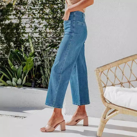 Damen Weite Jeanshose mit hohem Bund R&B