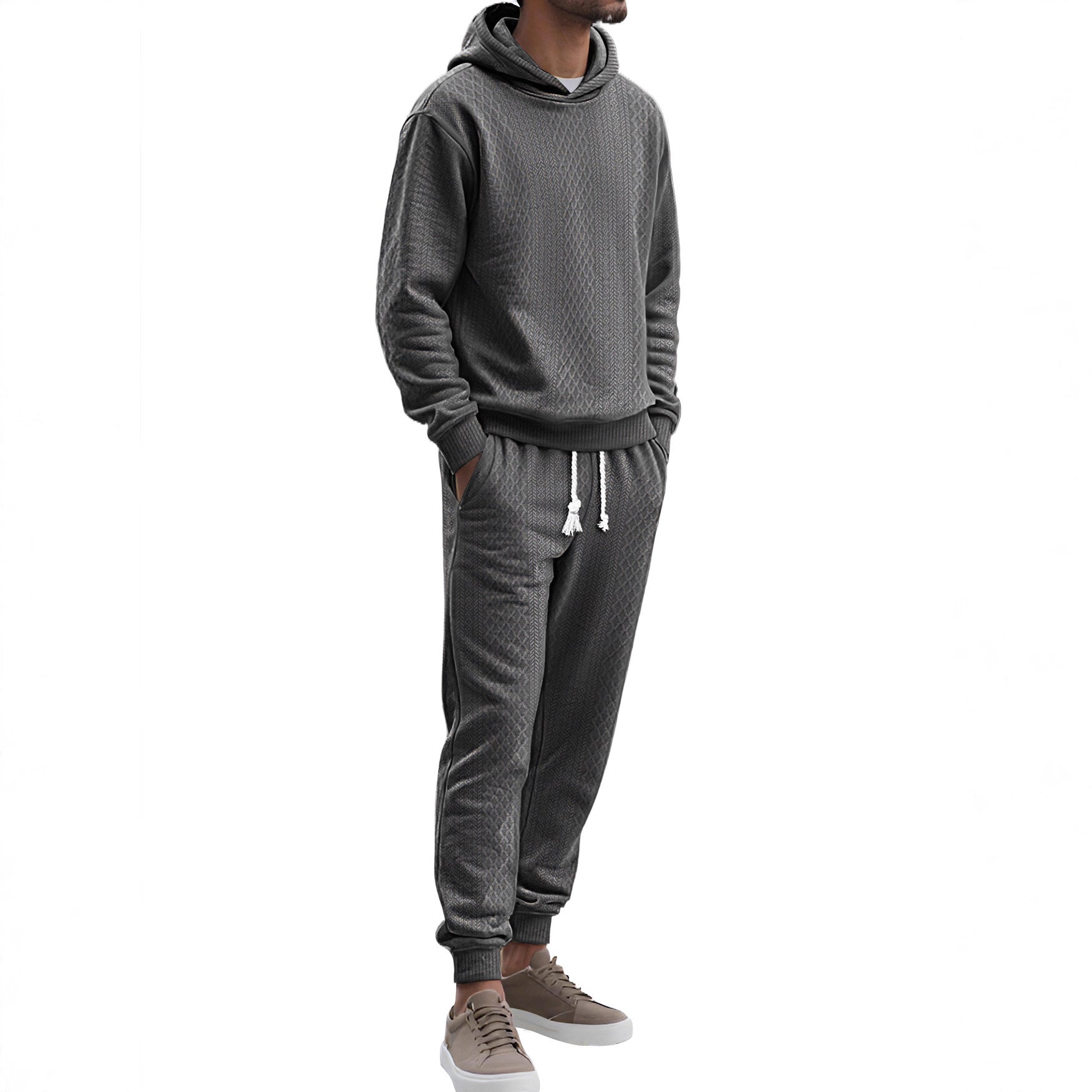 Herren nan strukturierter Velours-Jogginganzug mit Kapuzenpullover und Kordelzughose R&B