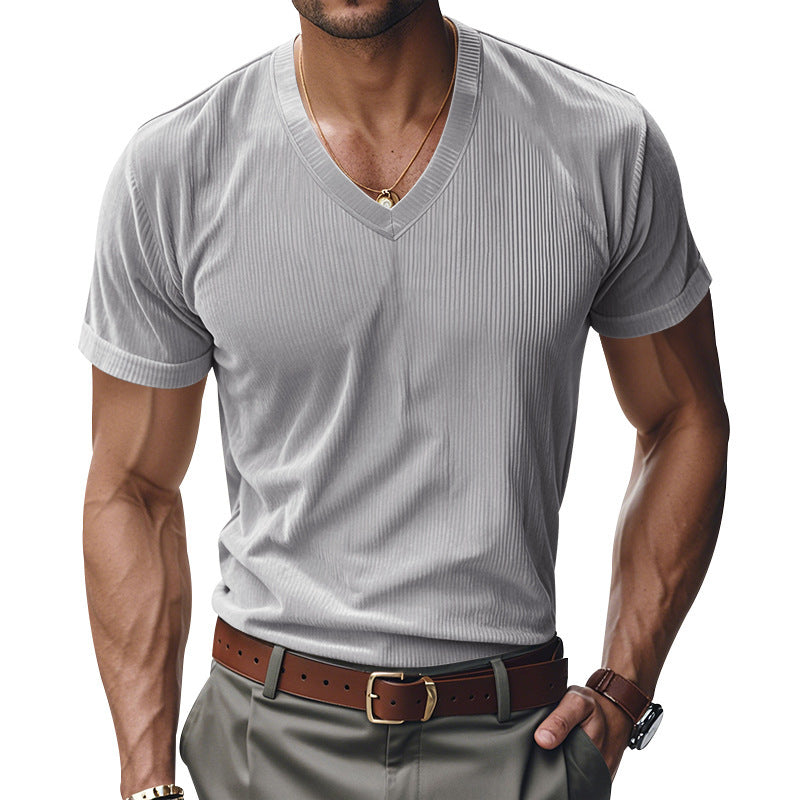 Herren modernes V-Ausschnitt T-Shirt aus strukturiertem Material R&B