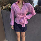 Damen Wickelbluse mit BindR&Band und elegantem Kragen R&B