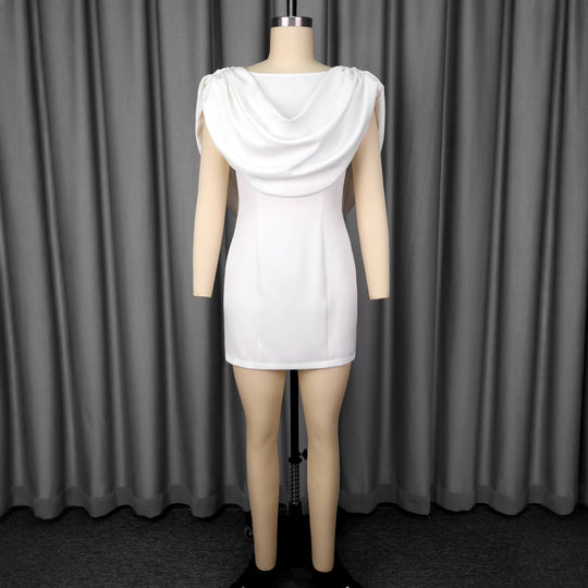 Damen Wickelkleid mit voluminösem Kragen und schimmerndem Finish R&B