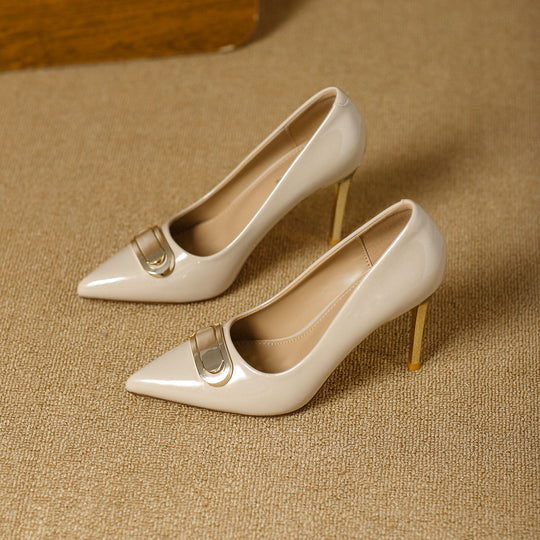 Damen stilvolle Lackpumps mit eleganter Goldschnalle R&B