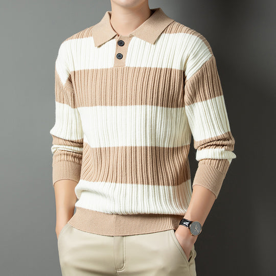 Herren Pullover aus strukturiertem Rippenstrick mit Polokragen R&B