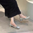 Damen elegante Ballerina-Schuhe mit glänzender Oberfläche und komfortablem Blockabsatz R&B