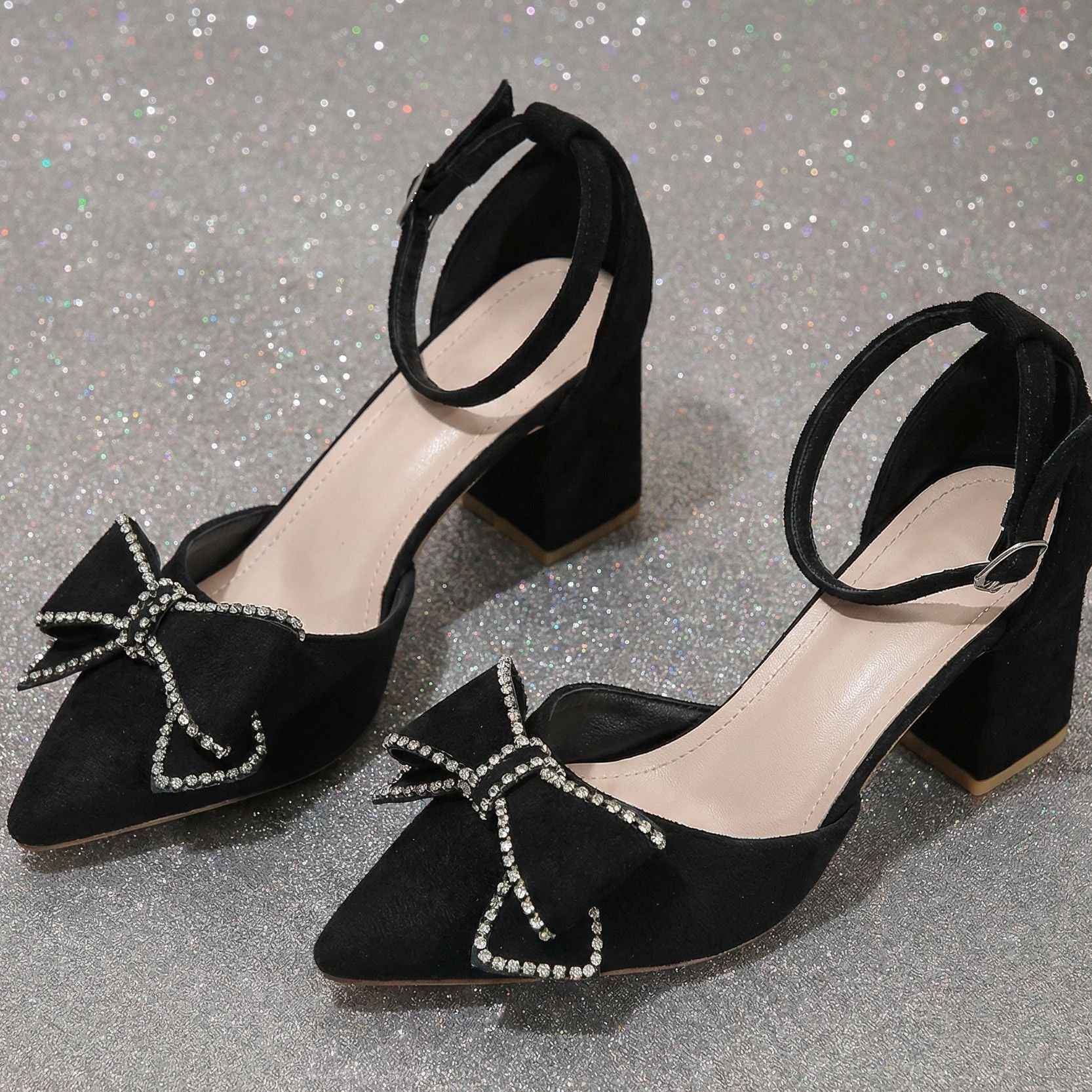 Damen elegante Slingback-Pumps mit funkelnden Schleifendetails R&B