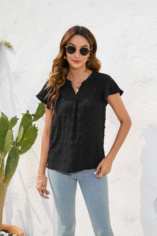 Damen Leichtes Kurzarmblusenshirt mit strukturiertem Material und eleganten Details R&B