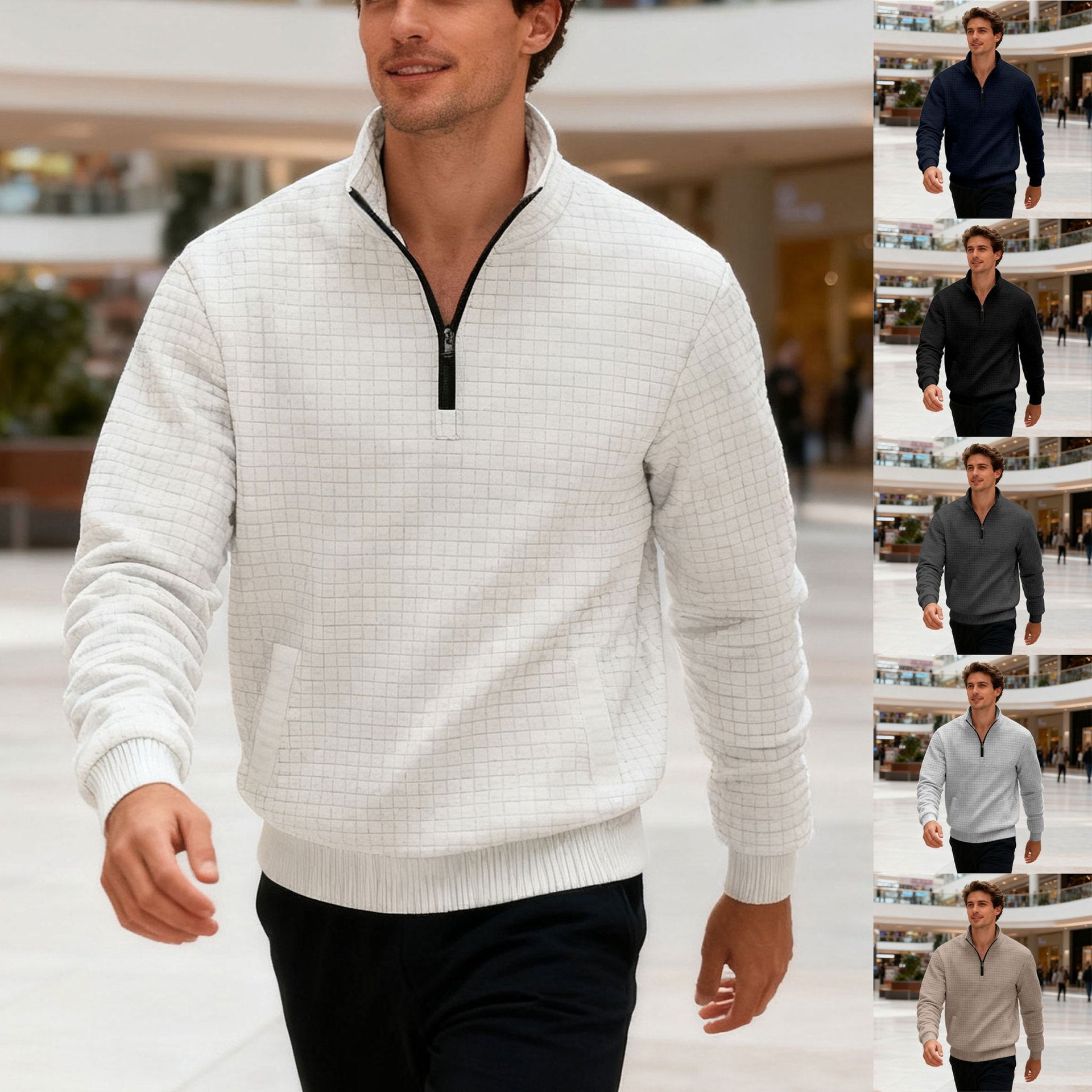 Herren sportlicher Pullover mit halbhoch geschlossenem Kragen R&B