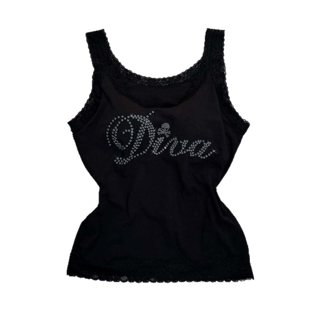Damen Designer-Top mit Spitzenakzenten und glitzerndem Druck R&B