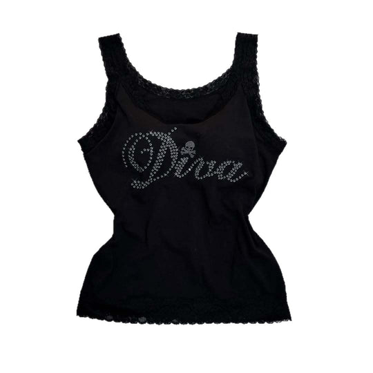Damen Designer-Top mit Spitzenakzenten und glitzerndem Druck R&B