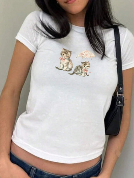Damen Crop-T-Shirt mit kreativem Skelettdesign und inspirierendem Schriftzug R&B