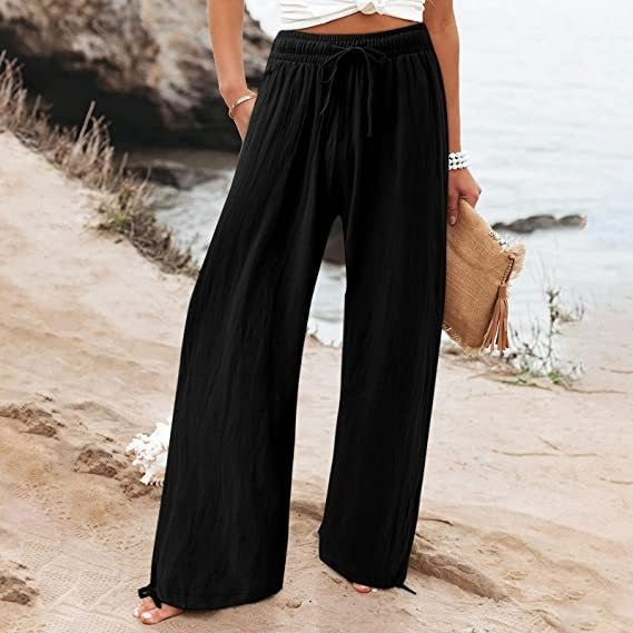 Damen weite Sommerhose mit elastischem Bund und Bindegürtel R&B