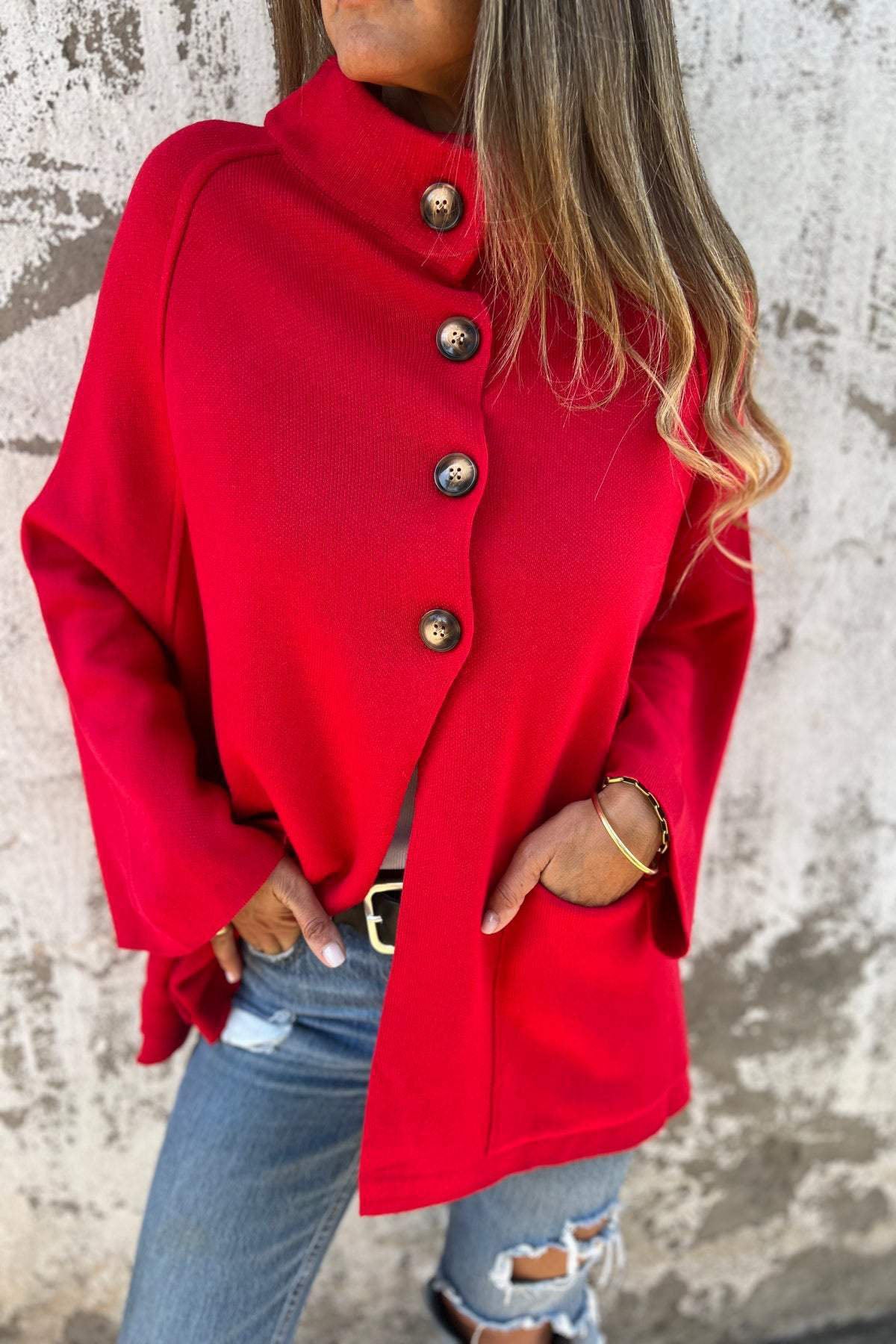 R&B | Turtleneck Knopf Strickstrickjacke Jacke