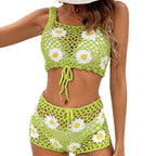 Damen gehäkeltes Bikini-Set mit Blumendetails R&B
