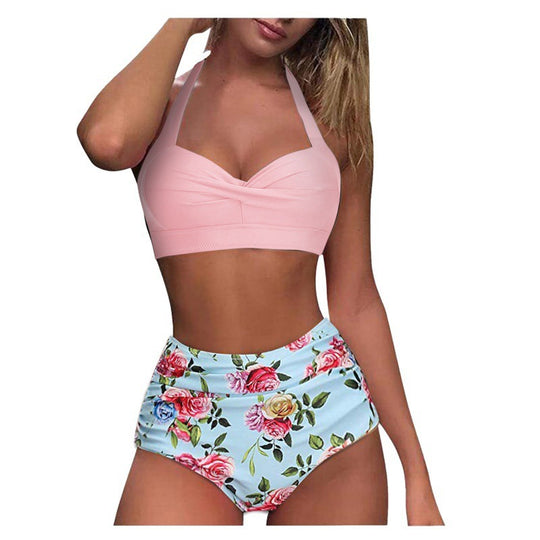 Damen Hochtaillierter Karobikini mit gerafftem Oberteil R&B