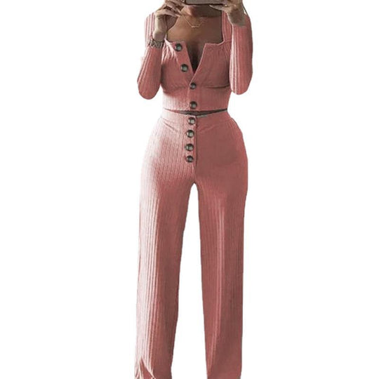 Damen Bequemes und stilvolles 2-teiligen Strickanzug mit Knopfdetails R&B