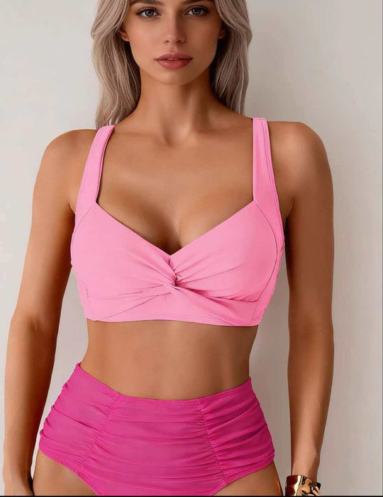 Damen Hochgeschnittenes Bikini-Set mit Wickeloberteil und Raffungen R&B