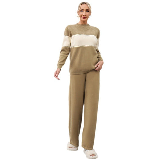 Damen gemütliches Strick-Loungewear-Set mit elegantem Strukturmuster und weitem Bein R&B
