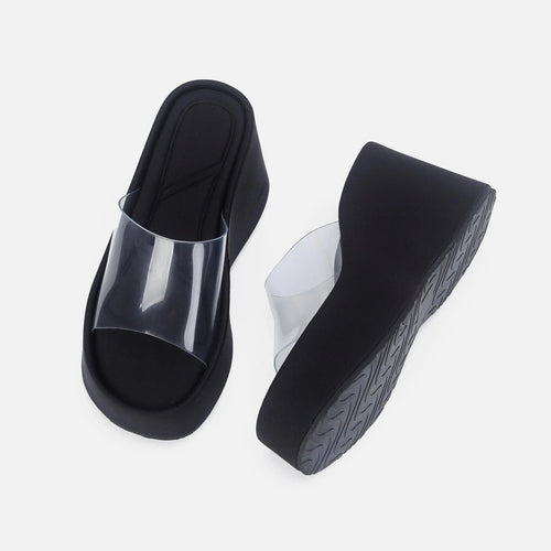 R&B | Translucent platform sandals with ankle strap