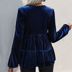 Damen Viskose Bluse mit Volant und V-Ausschnitt R&B