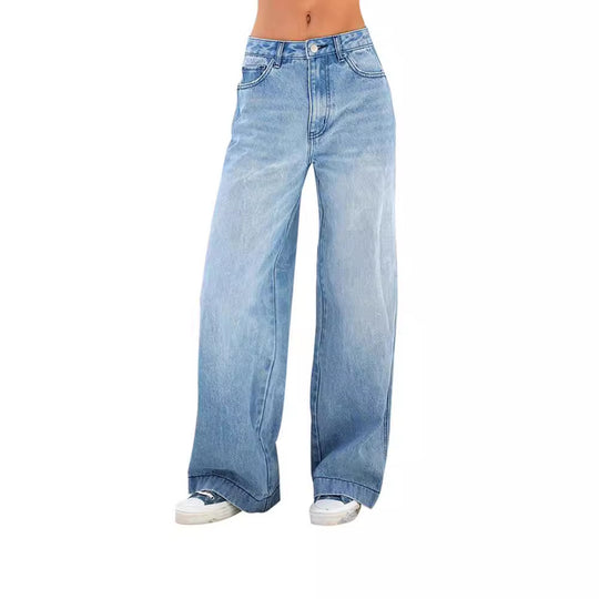 Damen weite Jeans mit hohem Bund und lässigem Schnitt R&B