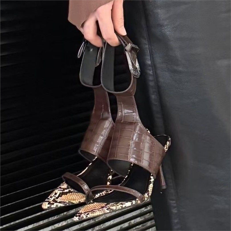 Damen Slingback High Heel Sandalen mit auffälligem Krokodilleder-Design R&B