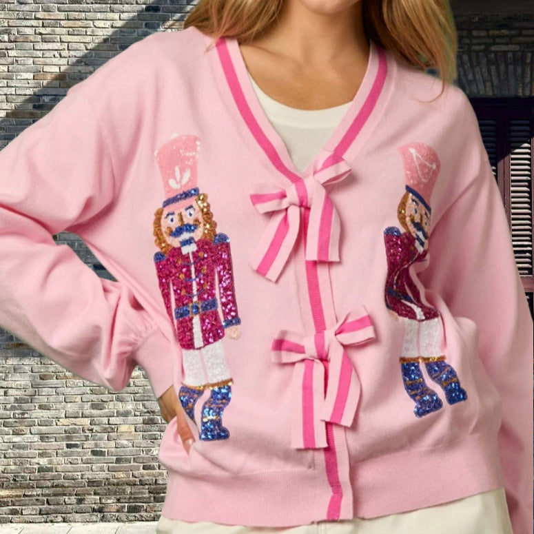 Damen Strickjacke mit funkelnden Details und raffinierten Schleifen R&B
