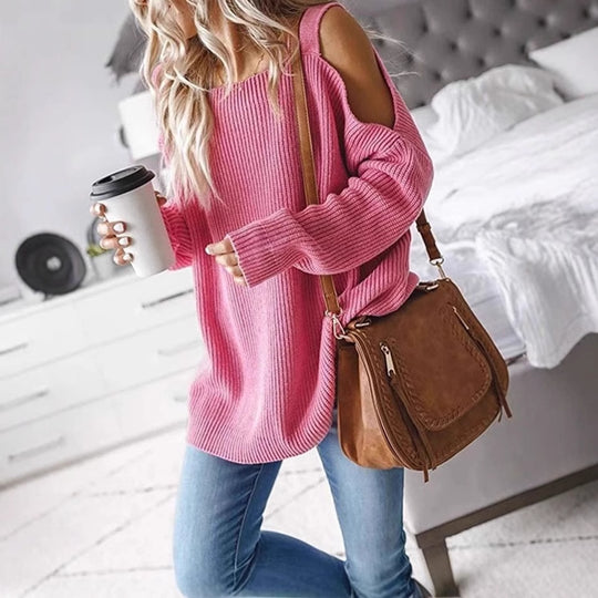 Damen Off-Shoulder Strickpullover mit weichem Material und lässigem Schnitt R&B