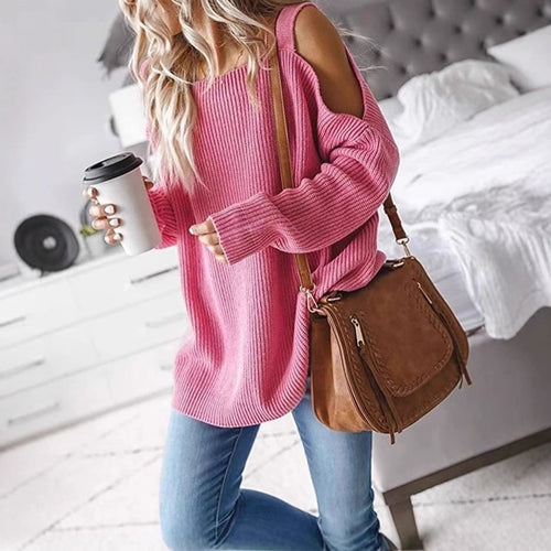 Damen Off-Shoulder Strickpullover mit weichem Material und lässigem Schnitt R&B