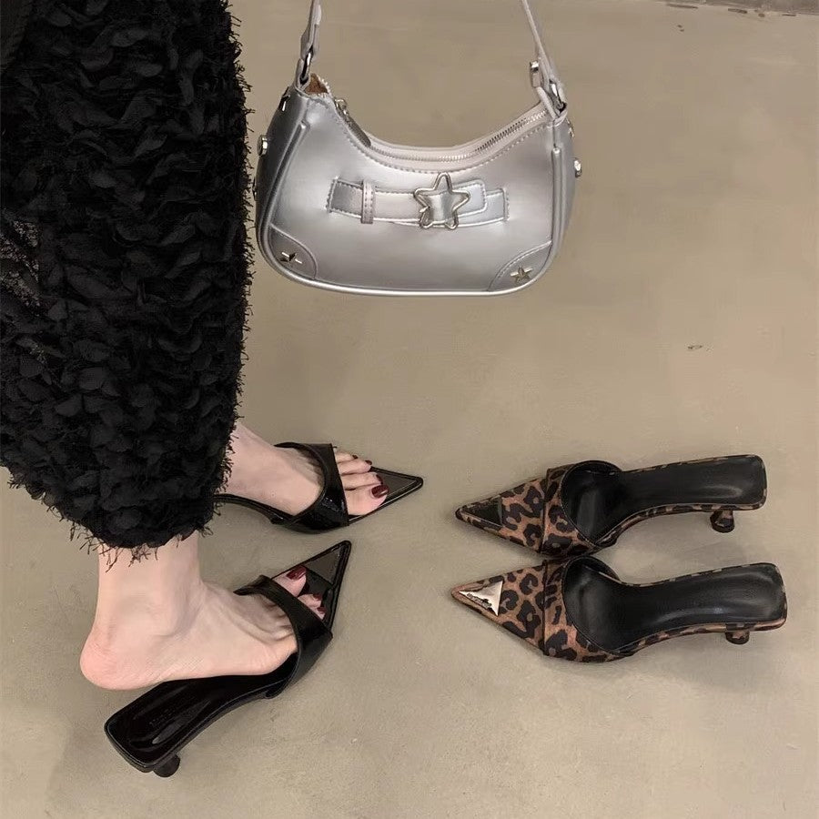 Damen schicke Slingback Mules mit modischem Leopardenprint R&B