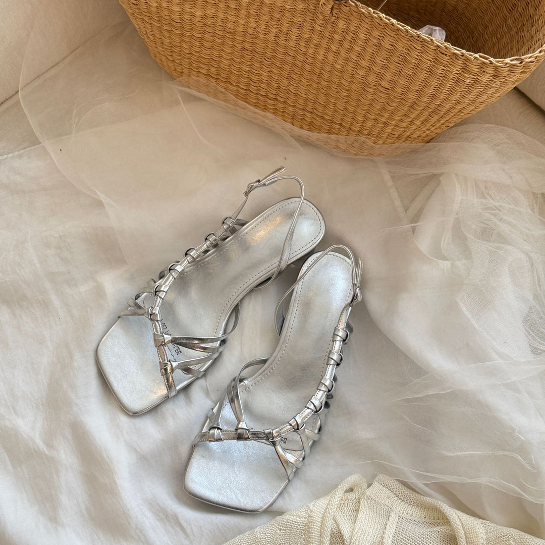 Damen Elegante Slingback-Sandalen mit schimmerndem Obermaterial und modischem Riemendesign R&B